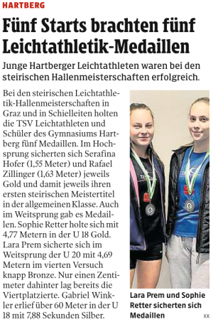 Kleine Zeitung 09.02.2022 - Fünf Stars brachten fünf Leichtathletik-Medaillen