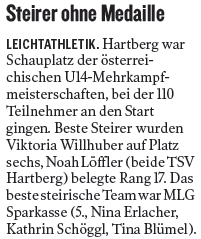 Kleine Zeitung 21.06.2014 - U14 Mehrkampf ÖM in Hartberg